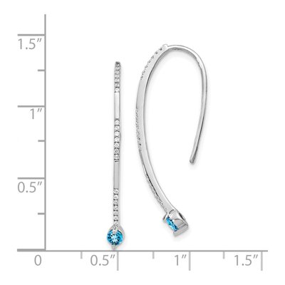 14K White Gold 1/6 ct tw Swiss Blue Topaz & Diamond Threader Earrings – view 4