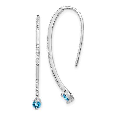 14K White Gold 1/6 ct tw Swiss Blue Topaz & Diamond Threader Earrings