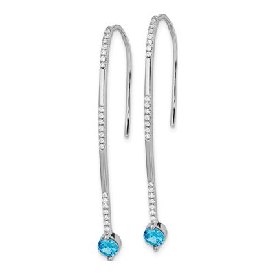14K White Gold 1/5 ct tw Swiss Blue Topaz & Diamond Threader Earrings – view 2