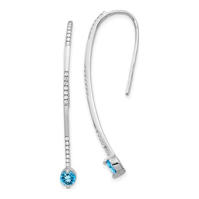 14K White Gold 1/5 ct tw Swiss Blue Topaz & Diamond Threader Earrings