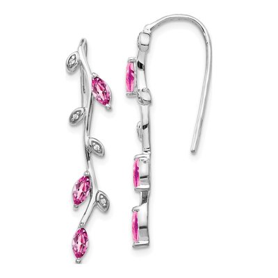 14K White Gold Diamond Leaf Threader Earrings