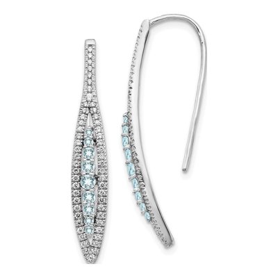 14K White Gold 0.48 ct tw Aquamarine & Diamond Leaf Threader Earrings