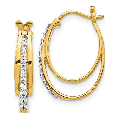 10K Yellow Gold 1/4 ct tw Diamond Oval Triple Hoop Earrings