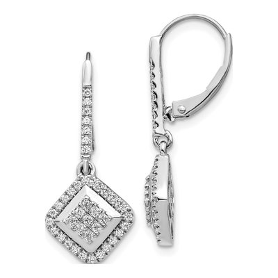 14K White Gold 1/2 ct tw Diamond Cluster Leverback Earrings