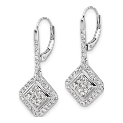14K White Gold 1 ct tw Diamond Cluster Leverback Earrings – view 2