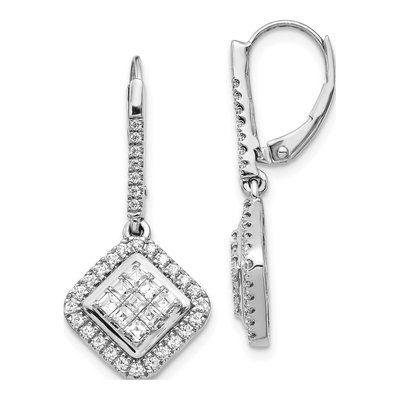 14K White Gold 1 ct tw Diamond Cluster Leverback Earrings
