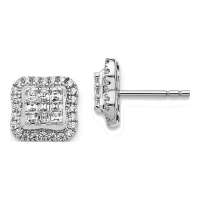 14K White Gold 1/2 ct tw 1.3mm Square Diamond Cluster Stud Earrings