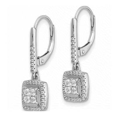 14K White Gold 1/2 ct tw Diamond Cluster Leverback Earrings – view 3
