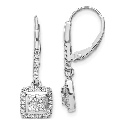 14K White Gold 1/2 ct tw Diamond Cluster Leverback Earrings
