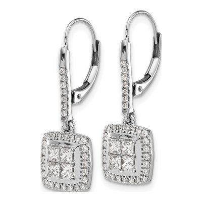 14K White Gold 1 ct tw Diamond Cluster Leverback Earrings – view 2