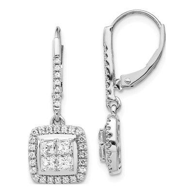14K White Gold 1 ct tw Diamond Cluster Leverback Earrings