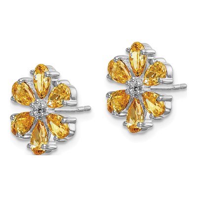 14K White Gold 1/20 ct tw Pear Citrine & Diamond Flower Stud Earrings – view 2
