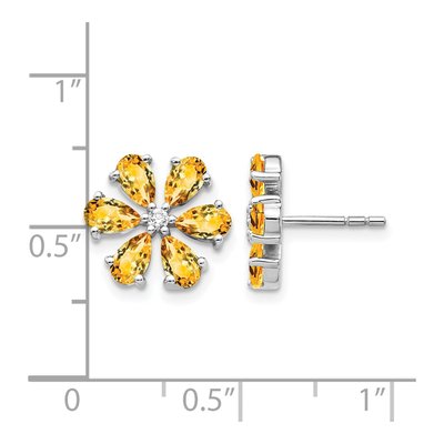 14K White Gold 1/20 ct tw Pear Citrine & Diamond Flower Stud Earrings – view 4