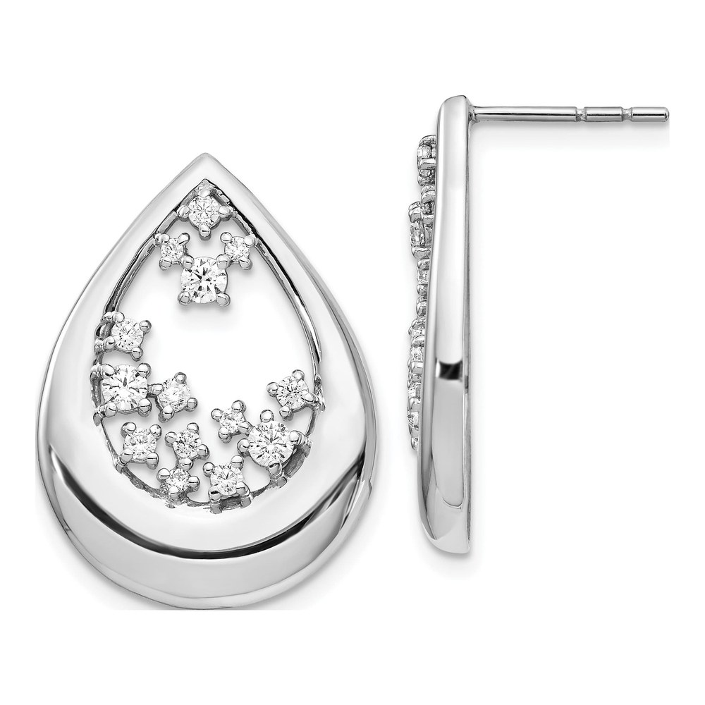 14K White Gold 3/4 ct tw 2.4mm Round Diamond Teardrop Stud Earrings