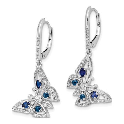 14K White Gold 0.37 ct tw Sapphire & Diamond Butterfly Leverback Earrings – view 2