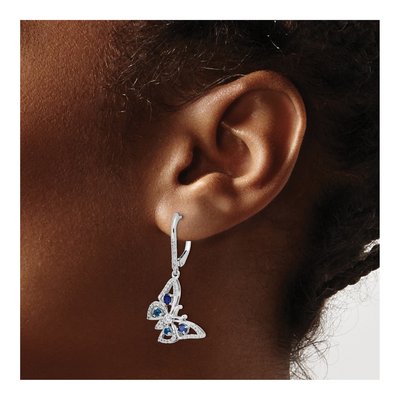 14K White Gold 0.37 ct tw Sapphire & Diamond Butterfly Leverback Earrings – view 3