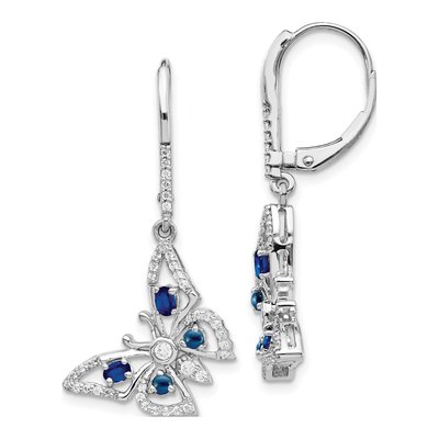 14K White Gold 0.37 ct tw Sapphire & Diamond Butterfly Leverback Earrings