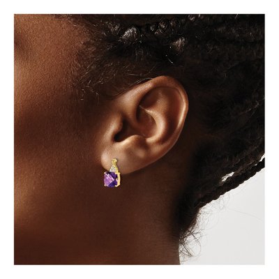 10K Yellow Gold 1/20 ct tw Amethyst & Diamond Cushion Dangle Earrings – view 4