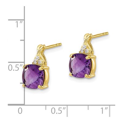 10K Yellow Gold 1/20 ct tw Amethyst & Diamond Cushion Dangle Earrings – view 5