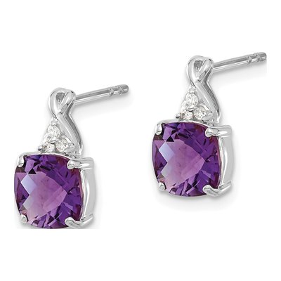 14K White Gold 1/20 ct tw Amethyst & Diamond Cushion Dangle Earrings – view 2