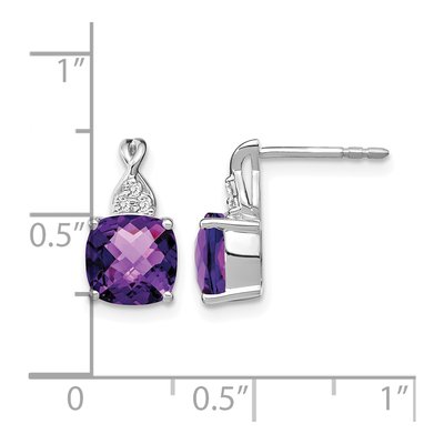 14K White Gold 1/20 ct tw Amethyst & Diamond Cushion Dangle Earrings – view 4