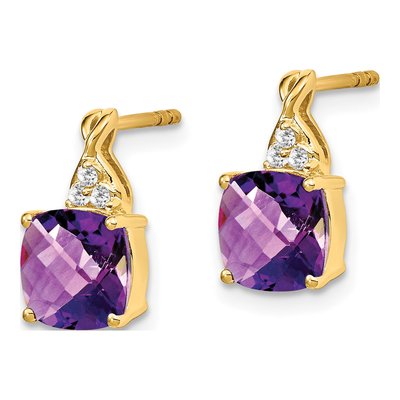 14K Yellow Gold 1/20 ct tw Amethyst & Diamond Cushion Dangle Earrings – view 2