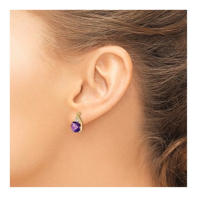 14K Yellow Gold 1/20 ct tw Amethyst & Diamond Cushion Dangle Earrings – view 3