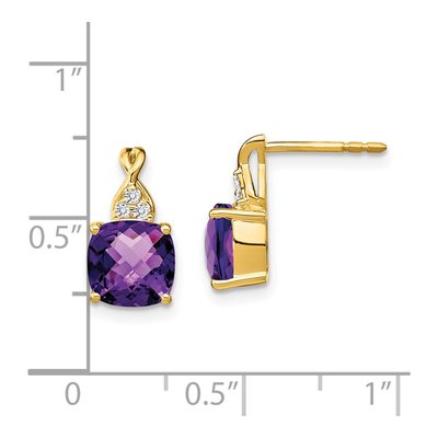 14K Yellow Gold 1/20 ct tw Amethyst & Diamond Cushion Dangle Earrings – view 4