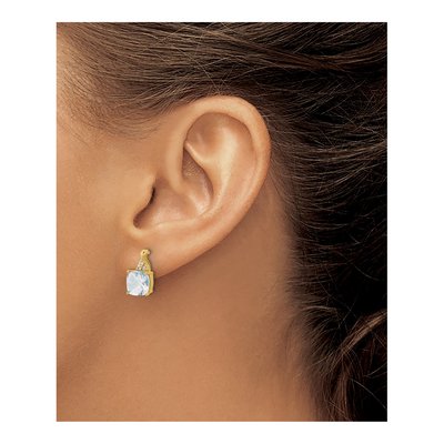 10K Yellow Gold 1/20 ct tw Aquamarine & Diamond Cushion Dangle Earrings – view 4