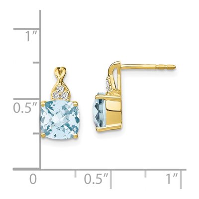 10K Yellow Gold 1/20 ct tw Aquamarine & Diamond Cushion Dangle Earrings – view 5