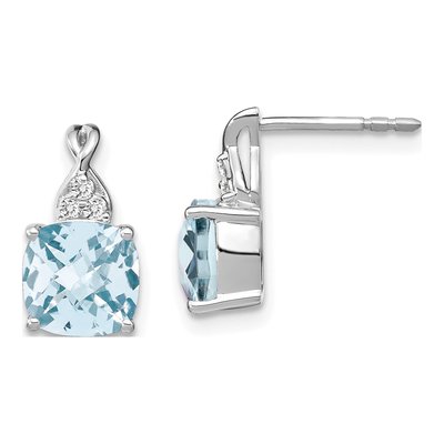 14K White Gold 1/20 ct tw Aquamarine & Diamond Dangle Earrings