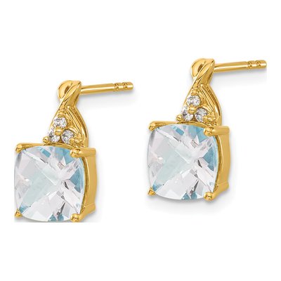 14K Yellow Gold 1/20 ct tw Aquamarine & Diamond Dangle Earrings – view 2