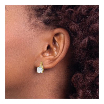 14K Yellow Gold 1/20 ct tw Aquamarine & Diamond Dangle Earrings – view 3