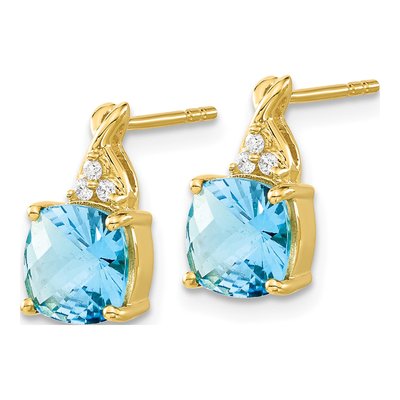 10K Yellow Gold 1/20 ct tw Swiss Blue Topaz & Diamond Cushion Dangle Earrings – view 3