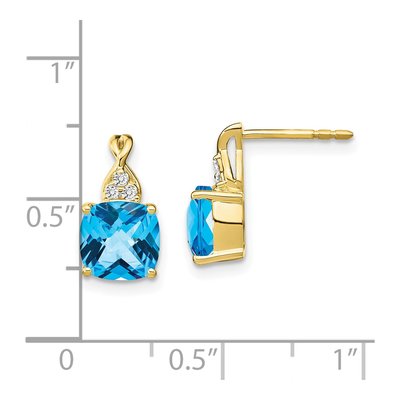 10K Yellow Gold 1/20 ct tw Swiss Blue Topaz & Diamond Cushion Dangle Earrings – view 5