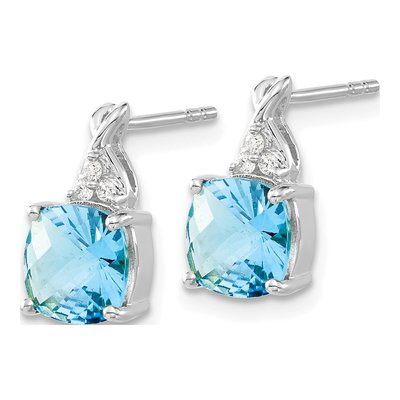 14K White Gold 1/20 ct tw Sky Blue Topaz & Diamond Dangle Earrings – view 2