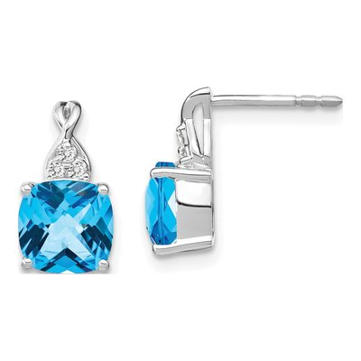 14K White Gold 1/20 ct tw Sky Blue Topaz & Diamond Dangle Earrings