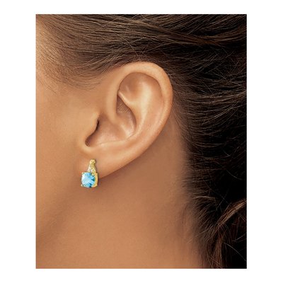 14K Yellow Gold 1/20 ct tw Swiss Blue Topaz & Diamond Cushion Dangle Earrings – view 3