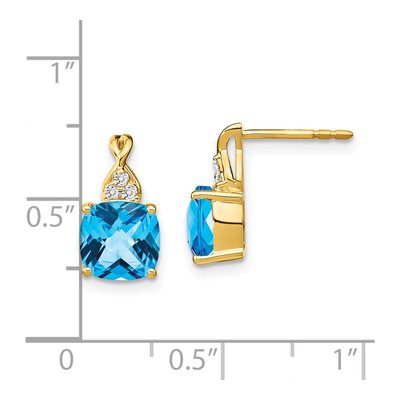 14K Yellow Gold 1/20 ct tw Swiss Blue Topaz & Diamond Cushion Dangle Earrings – view 4