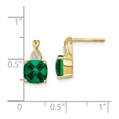 10K Yellow Gold 1/20 ct tw Lab-Created Emerald & Diamond Cushion Dangle Earrings – view 5