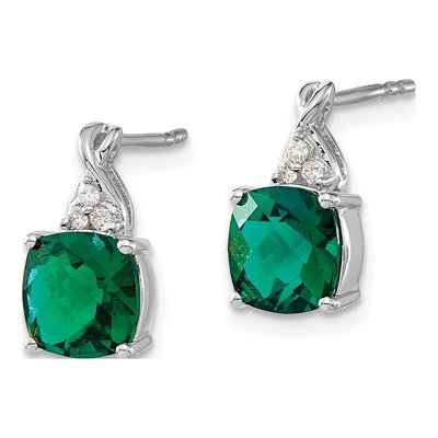 14K White Gold 1/20 ct tw Lab-Created Emerald & Diamond Dangle Earrings – view 2