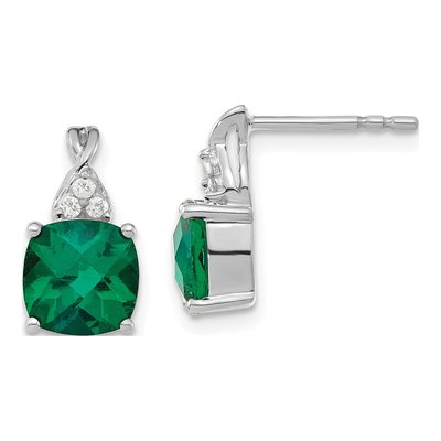 14K White Gold 1/20 ct tw Lab-Created Emerald & Diamond Dangle Earrings