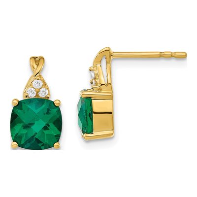 14K Yellow Gold 1/20 ct tw Lab-Created Emerald & Diamond Dangle Earrings