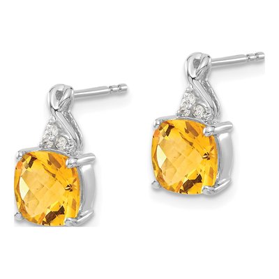 14K White Gold 1/20 ct tw Citrine & Diamond Cushion Dangle Earrings – view 2