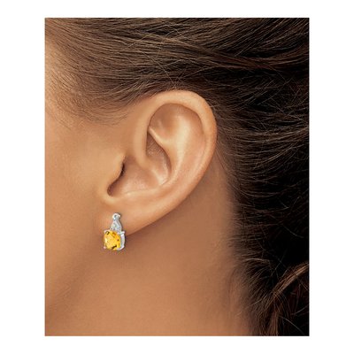 14K White Gold 1/20 ct tw Citrine & Diamond Cushion Dangle Earrings – view 3