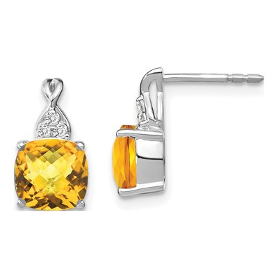 14K White Gold 1/20 ct tw Citrine & Diamond Cushion Dangle Earrings
