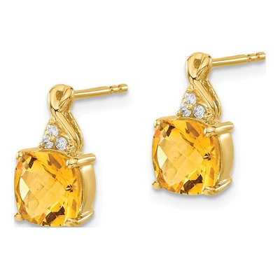 14K Yellow Gold 1/20 ct tw Citrine & Diamond Dangle Earrings – view 2