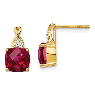10K Gold Lab-Created Ruby & Diamond Earrings