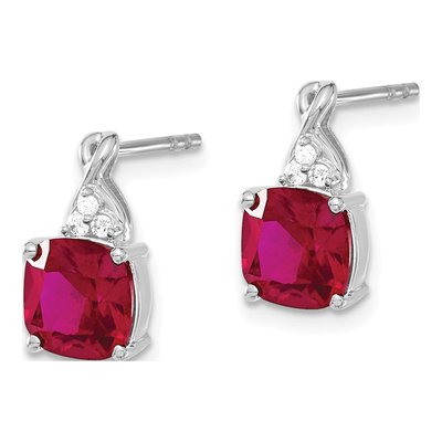 14K White Gold 1/20 ct tw Lab-Created Ruby & Diamond Birthstone Dangle Earrings – view 2