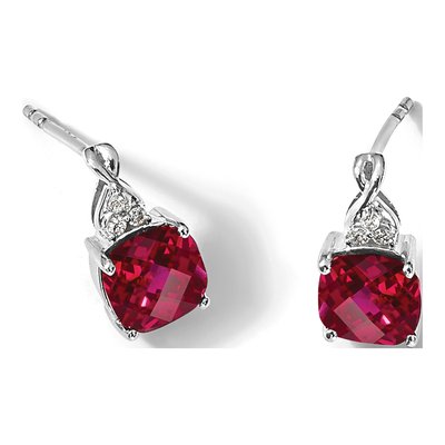 14K White Gold 1/20 ct tw Lab-Created Ruby & Diamond Birthstone Dangle Earrings – view 5